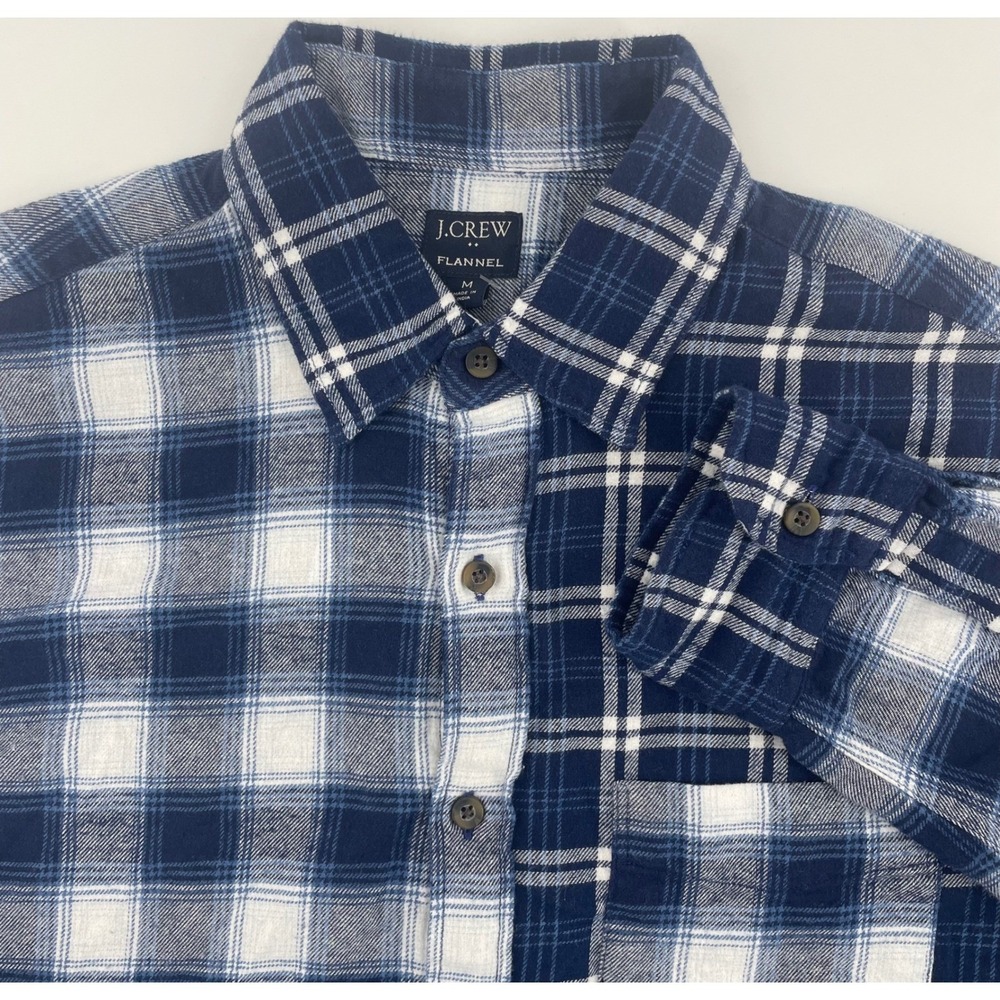 J.Crew Flannel Shirt Mens M Blue Plaid Patchwork Preppy Outdoorsy Cabin NWT